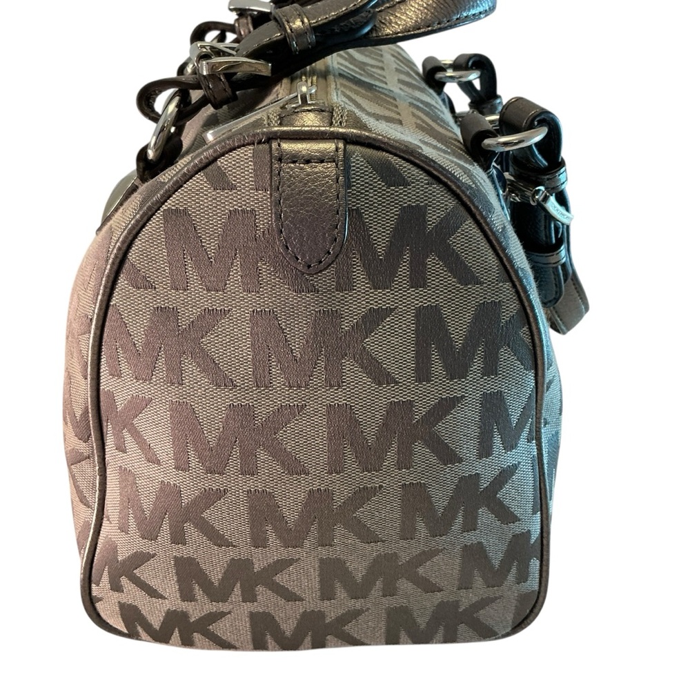 Michael Kors Med GRAYSON Satchel & Continental Wallet MK Logo ICE/Slate/Gun Gray - Picture 4 of 15